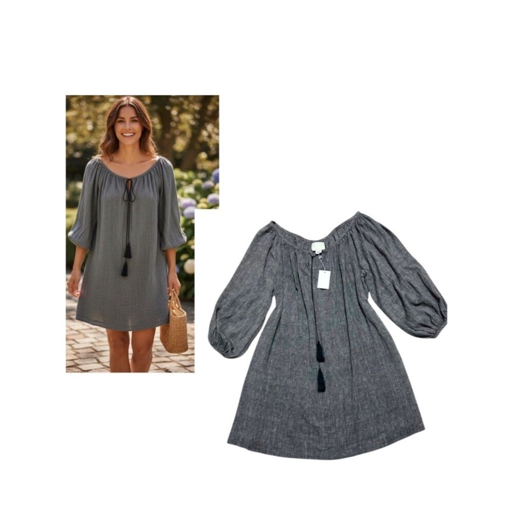 ANAAK NWT Dark Chambray Tassel Tie Lagenlook Cotton Dress 3 (L)